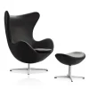 Fritz Hansen 3316 Ægget Sort Essential Læder Inkl. Fodskammel