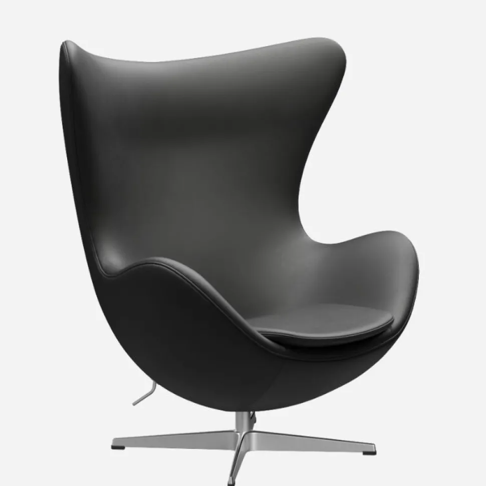 Fritz Hansen 3316 Ægget Sort Essential Læder Inkl. Fodskammel