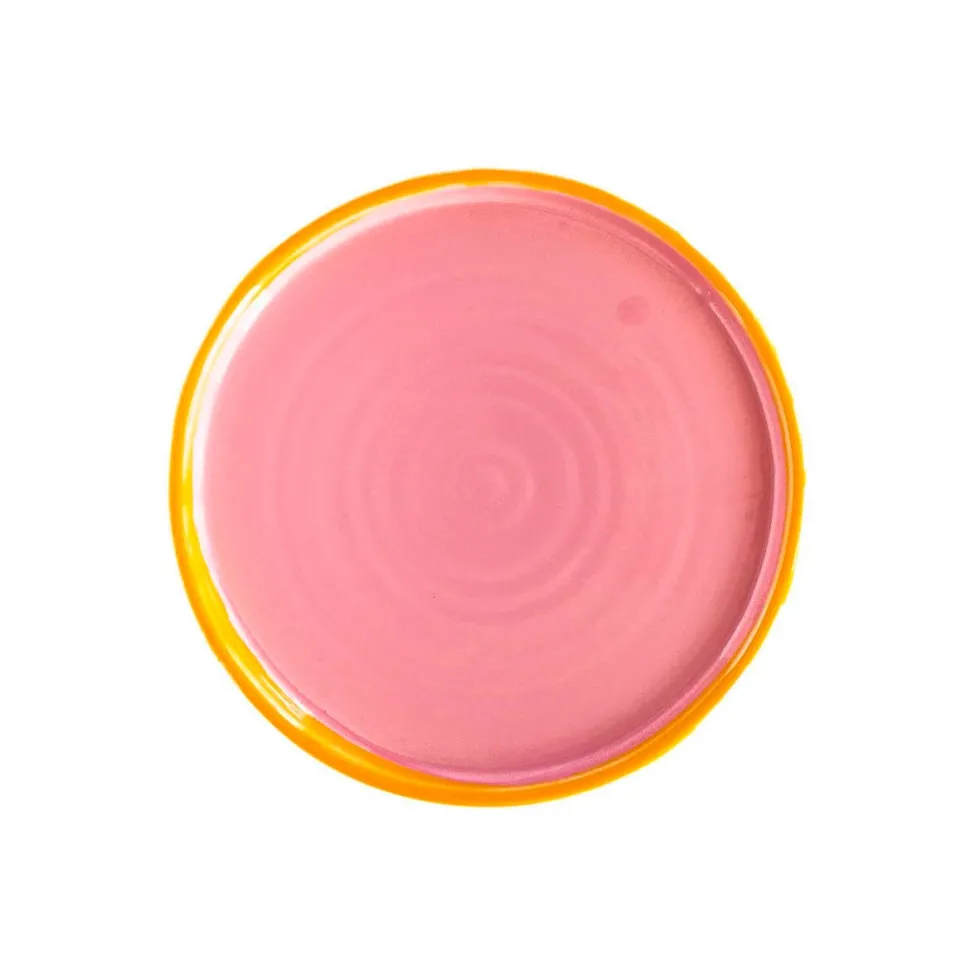 Val Pottery Jose Plate Pink/Yellow Edge