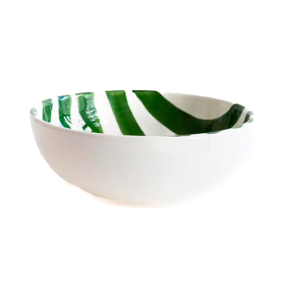 Val Pottery Yummy Yoghurt Bowl Dark Green Stripes
