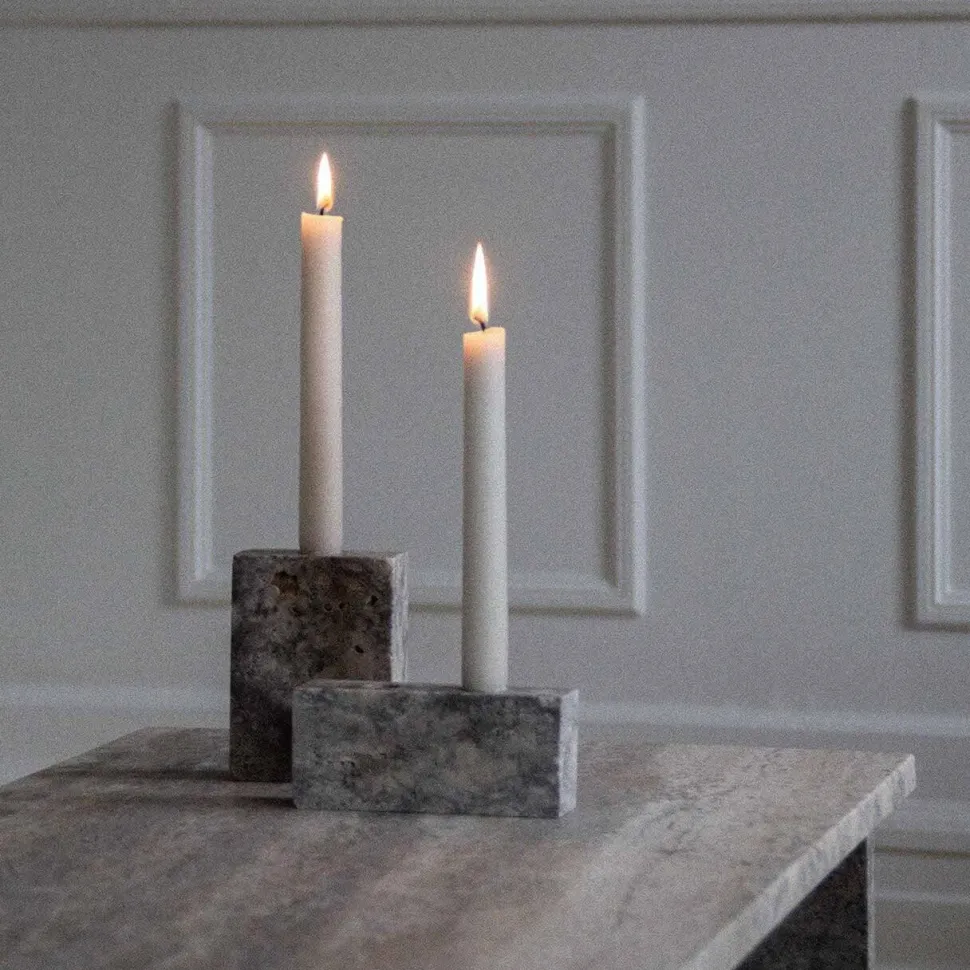 Wabi Sabi Nordic Epode Lysestage (2) Travertin Silver