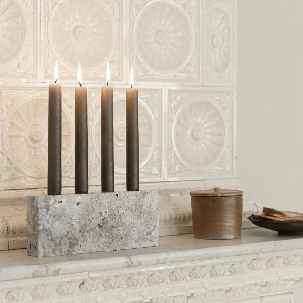 Wabi Sabi Nordic Epode Lysestage (4) Travertin Silver